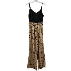 Blue Rain Women’s Sleeveless Wide Leg Jumpsuit Black/Tan Belted Size Small
